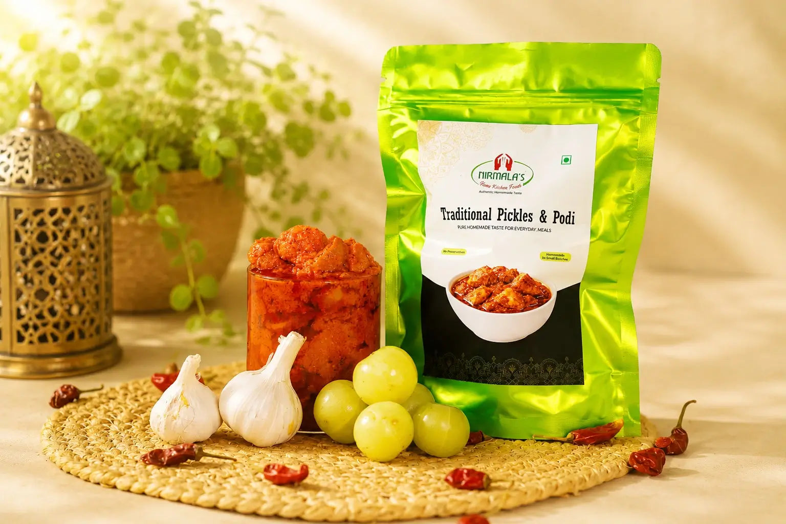 Usirikaya(Amla) pachadi in a jar with packaging