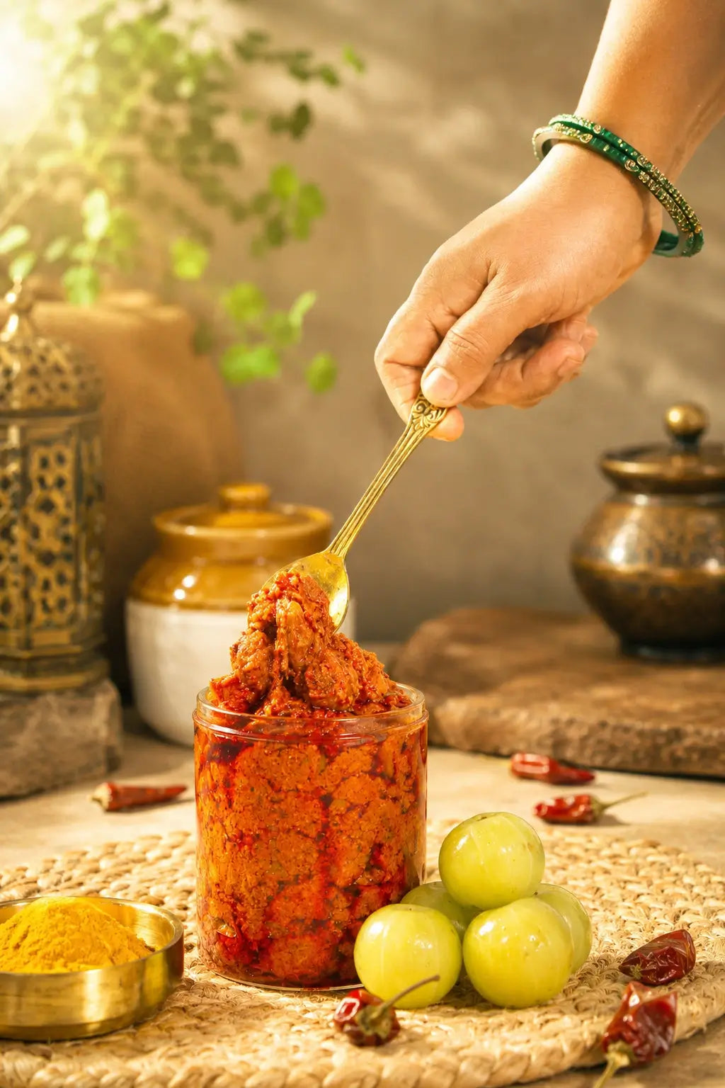 Amla(Usirikaya) pickle in a jar ready to be served
