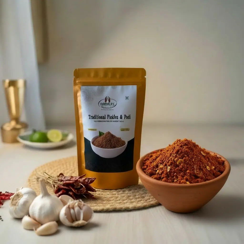 Spice package with a bowl of spices on a neutral background