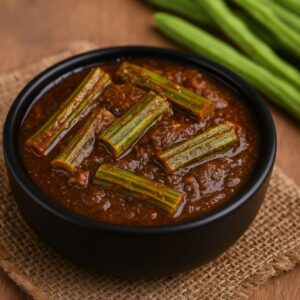 Authentic homemade mulakkada pachadi drumstick pickle in a bowl