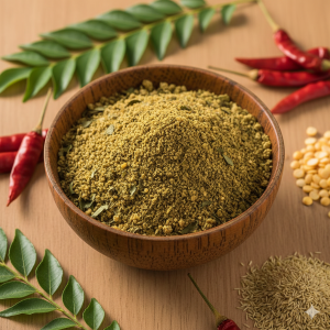 Homemade karivepaku karampodi (curry leaves powder) freshly ground authentic Andhra