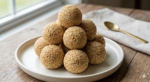 Homemade nuvvula laddu (sesame seed sweet) freshly made strength balls