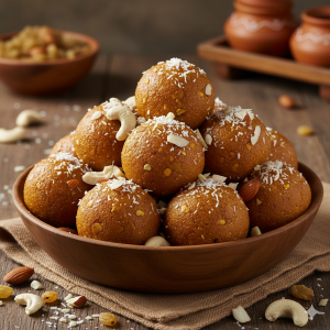 Homemade gond laddu (edible gum sweet) freshly prepared round balls