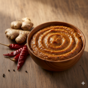 Homemade allam pickle (ginger pachadi) freshly prepared in jar