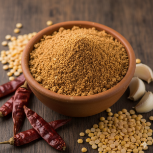 Homemade kandi karam podi (toor dal spice powder) freshly roasted authentic Andhra