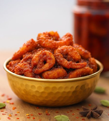 Fresh prawns with spices in authentic coastal pickle